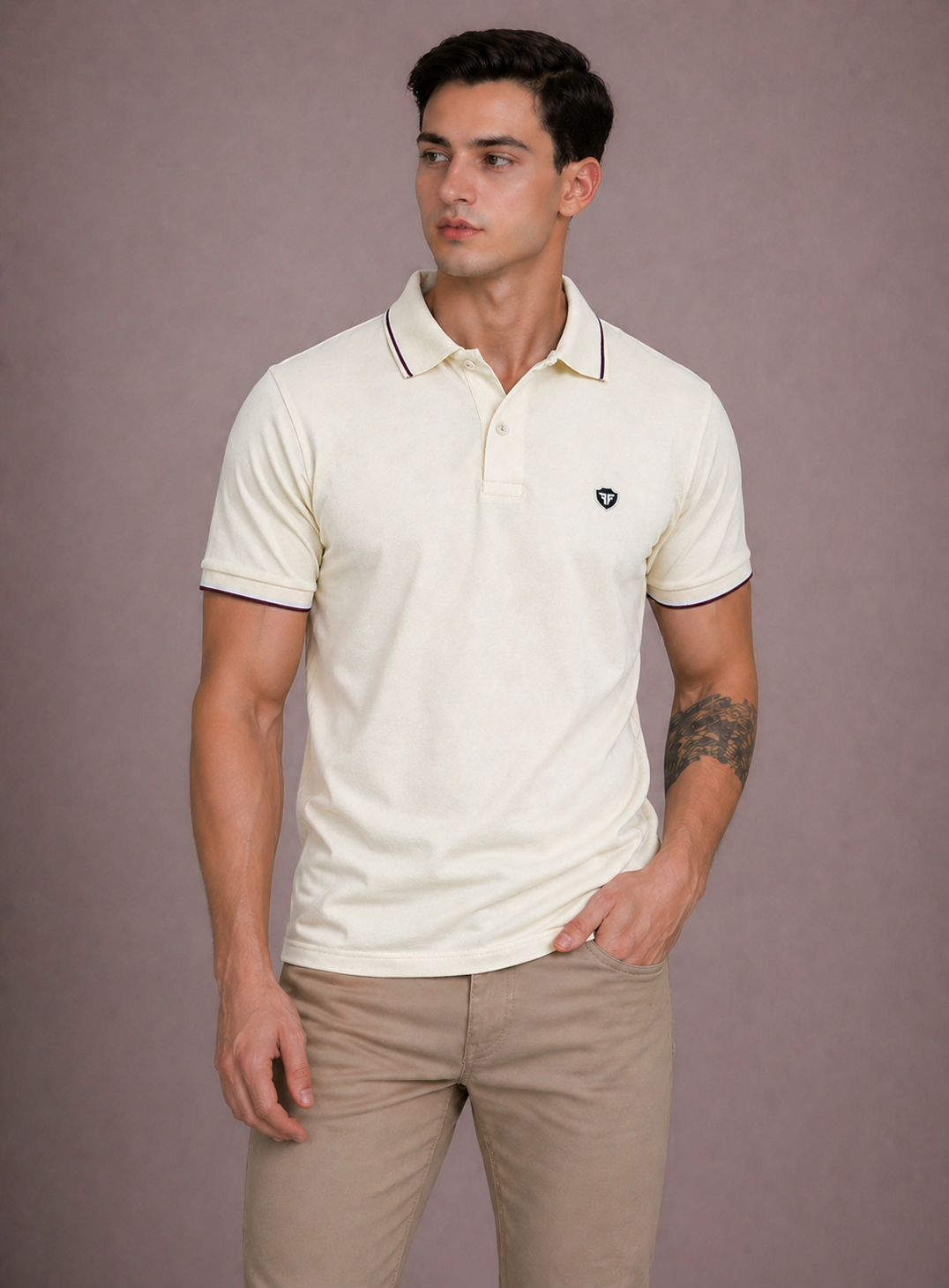 FEVERFEW Men Solid Polo Neck Cotton Blend  T-Shirt (FF-TS-1503)