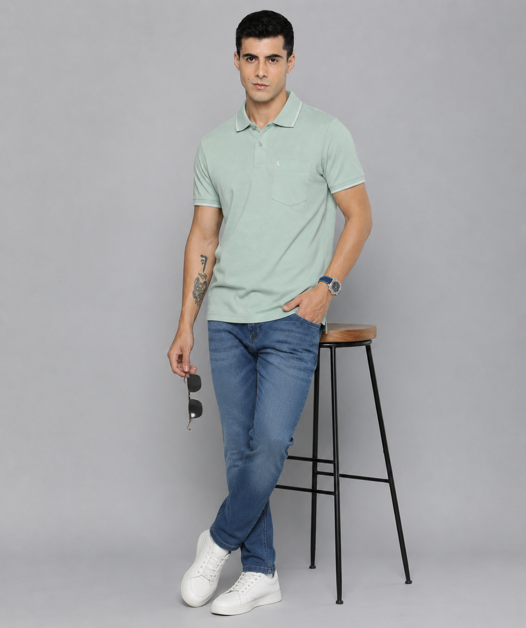 FEVERFEW Men Solid Polo Neck Cotton Blend Multicolor With Pocket T-Shirt (FF-TS-1504)
