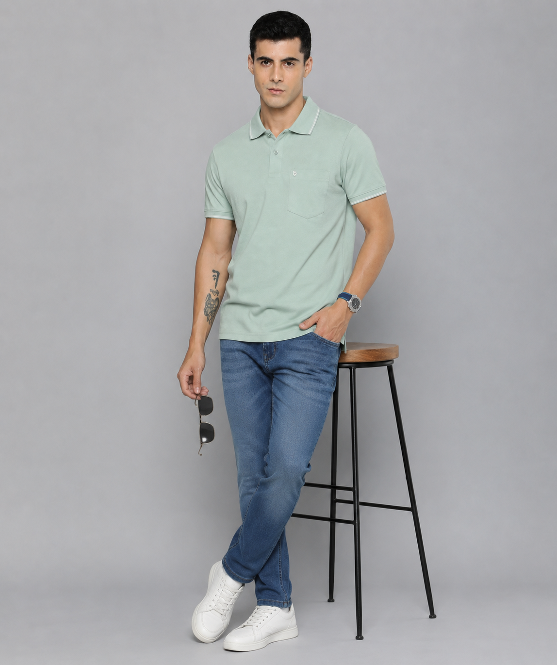 FEVERFEW Men Solid Polo Neck Cotton Blend Multicolor With Pocket T-Shirt (FF-TS-1504)