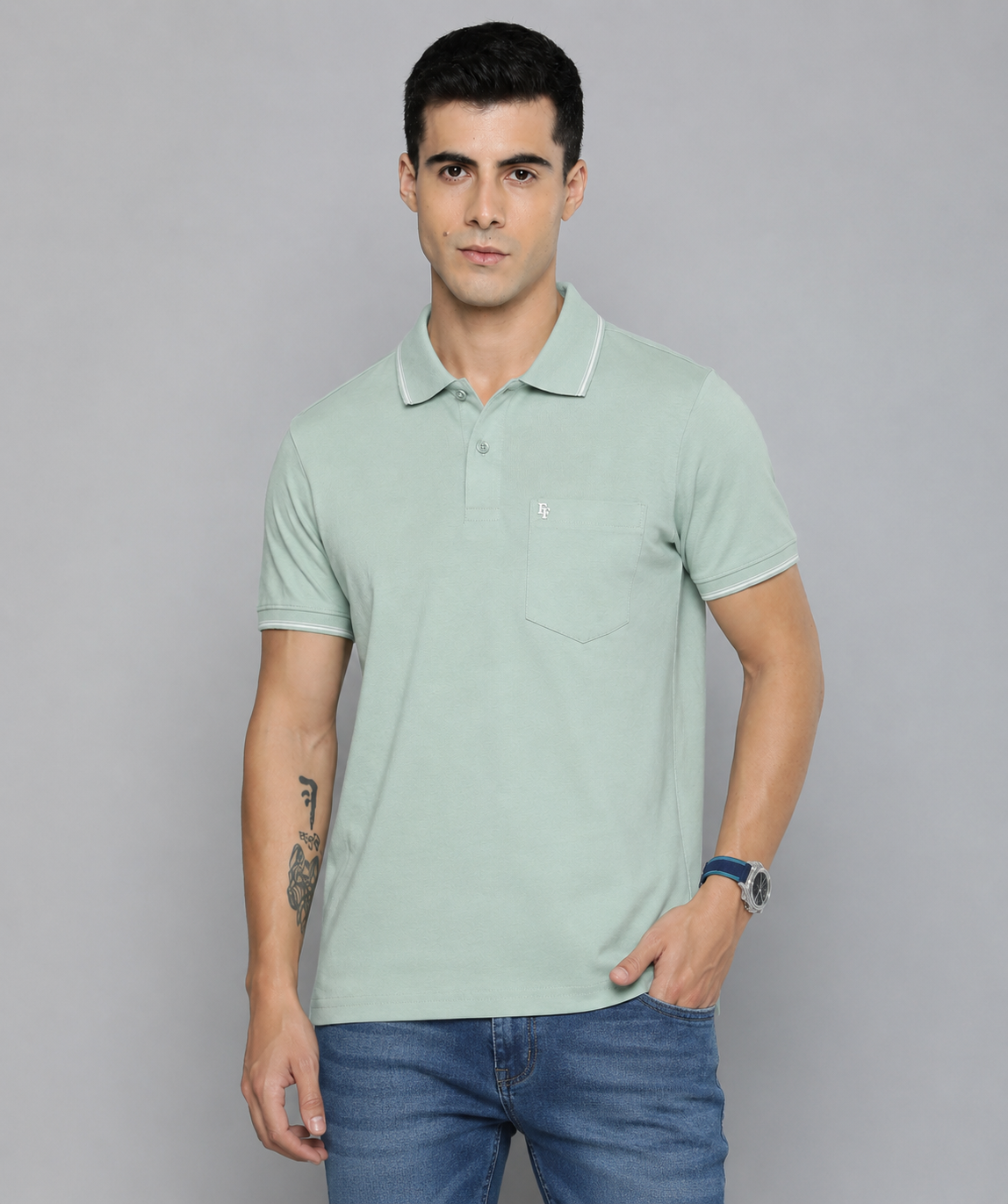 FEVERFEW Men Solid Polo Neck Cotton Blend Multicolor With Pocket T-Shirt (FF-TS-1504)