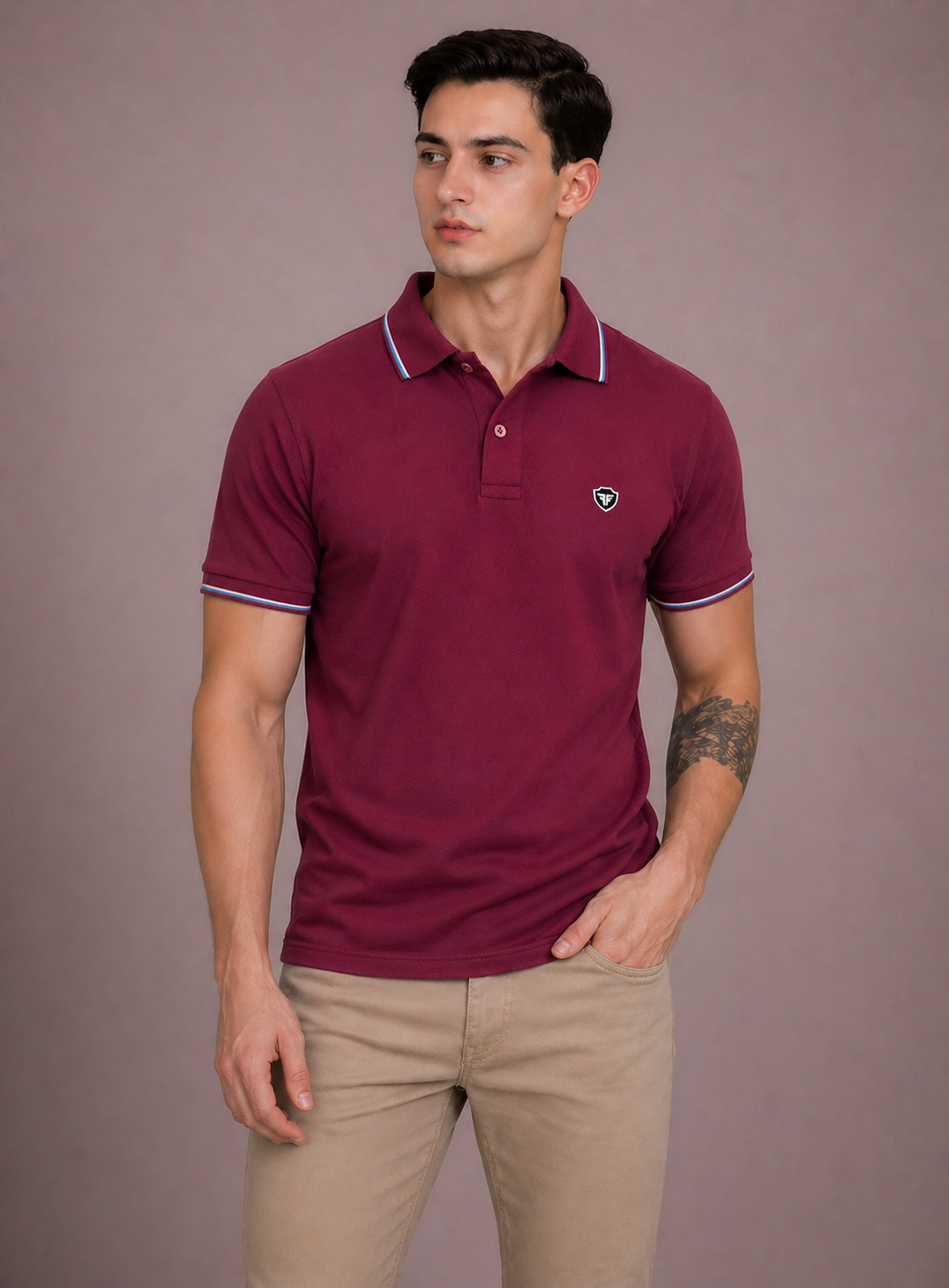 FEVERFEW Men Solid Polo Neck Cotton Blend  T-Shirt (FF-TS-1503)