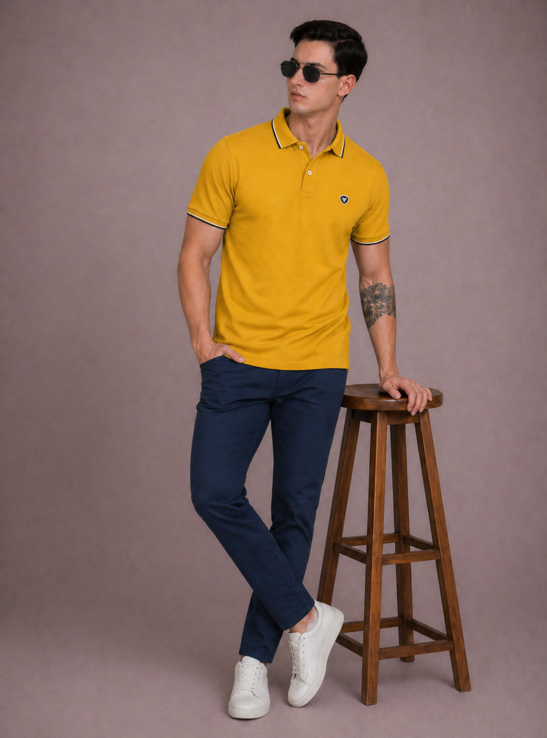 FEVERFEW Men Solid Polo Neck Cotton Blend  T-Shirt (FF-TS-1503)