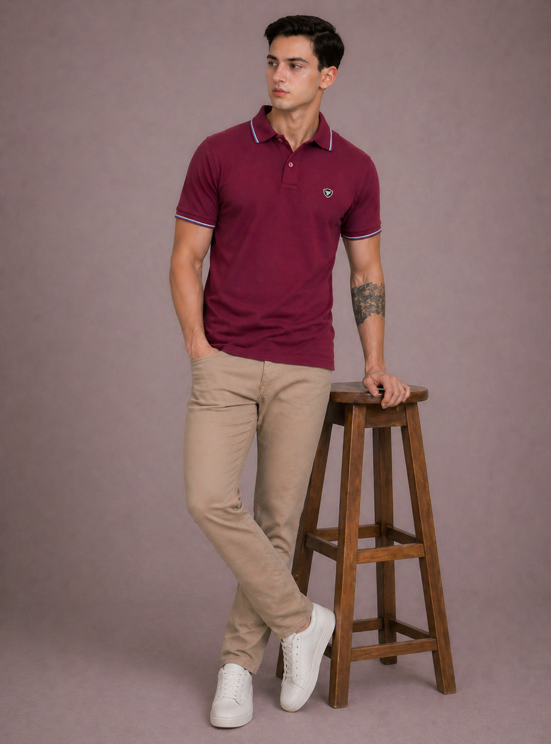 FEVERFEW Men Solid Polo Neck Cotton Blend  T-Shirt (FF-TS-1503)