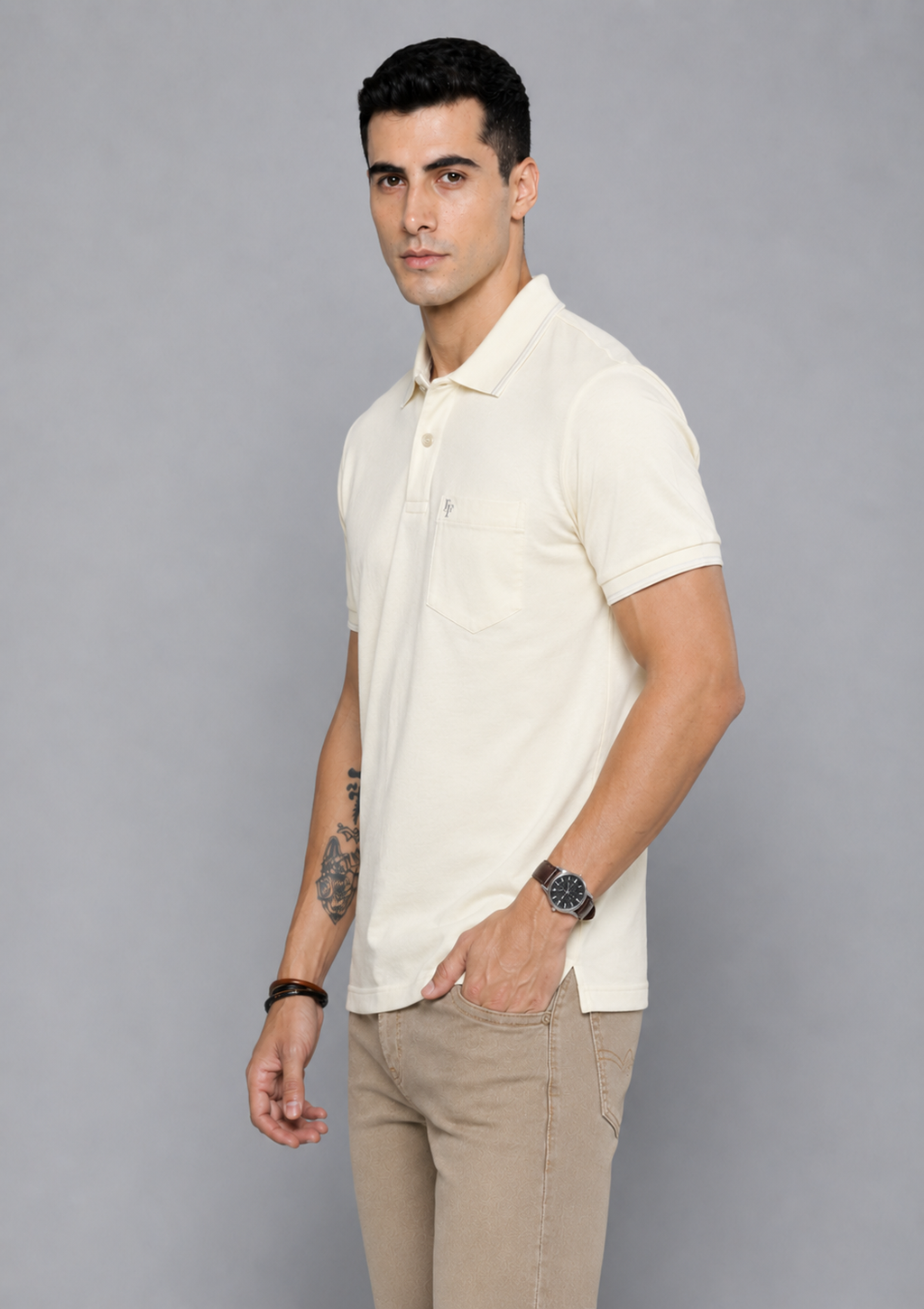 FEVERFEW Men Solid Polo Neck Cotton Blend Multicolor With Pocket T-Shirt (FF-TS-1504)