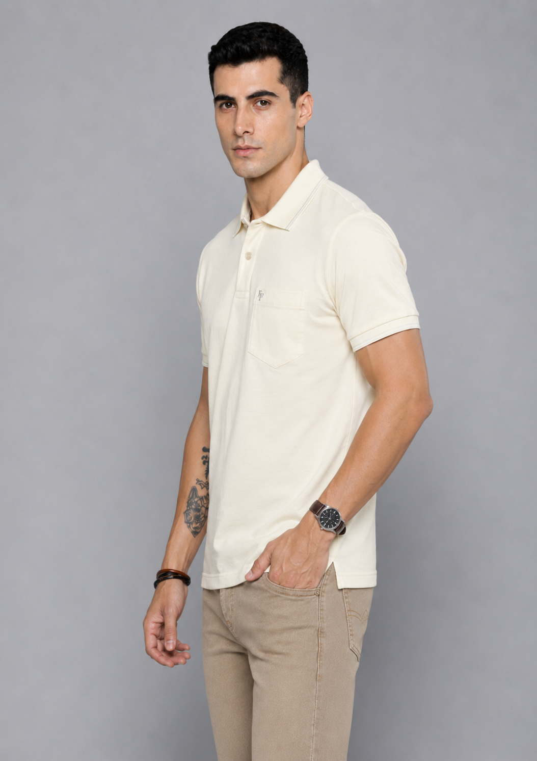 FEVERFEW Men Solid Polo Neck Cotton Blend Multicolor With Pocket T-Shirt (FF-TS-1504)
