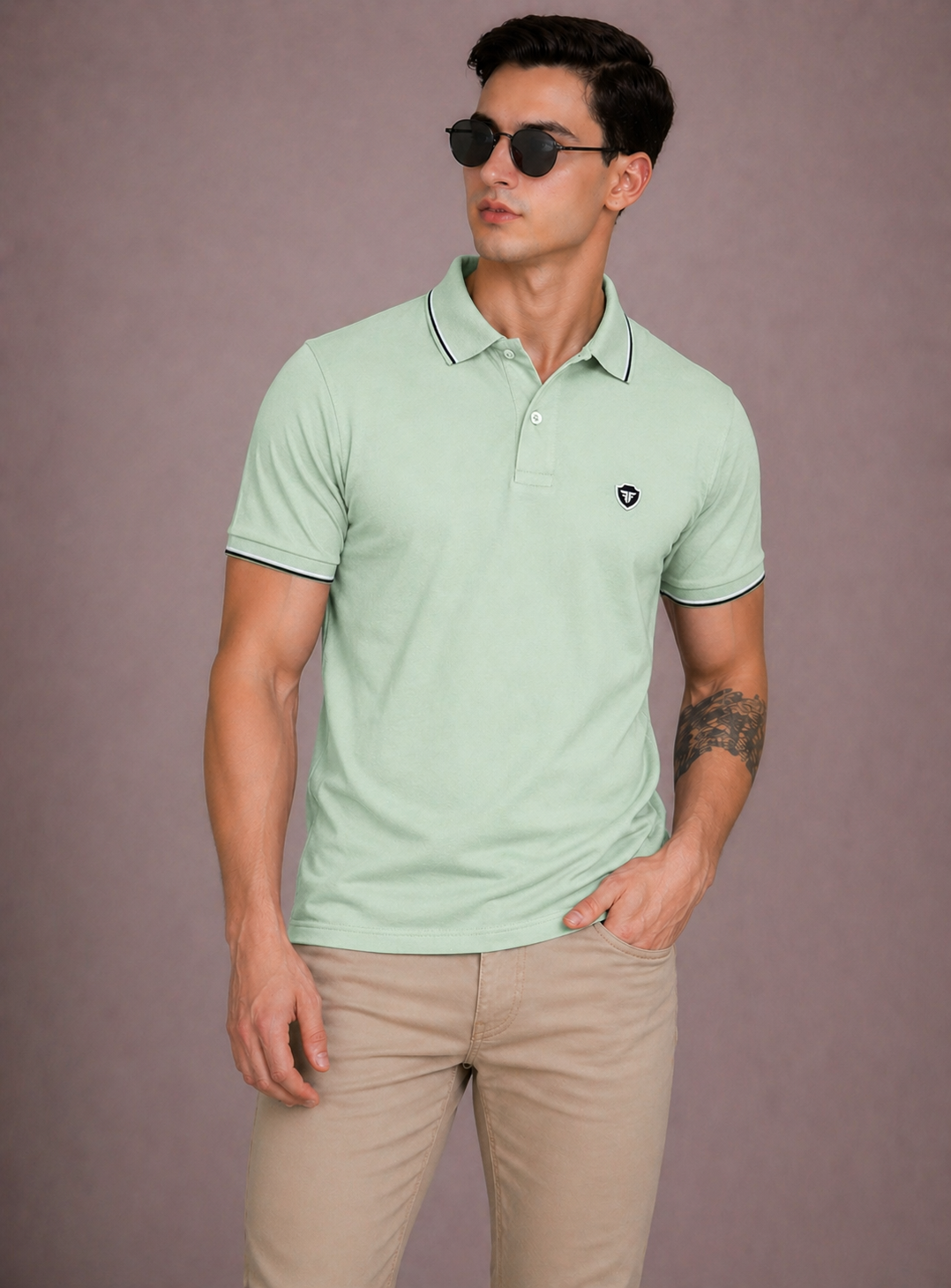 FEVERFEW Men Solid Polo Neck Cotton Blend  T-Shirt (FF-TS-1503)