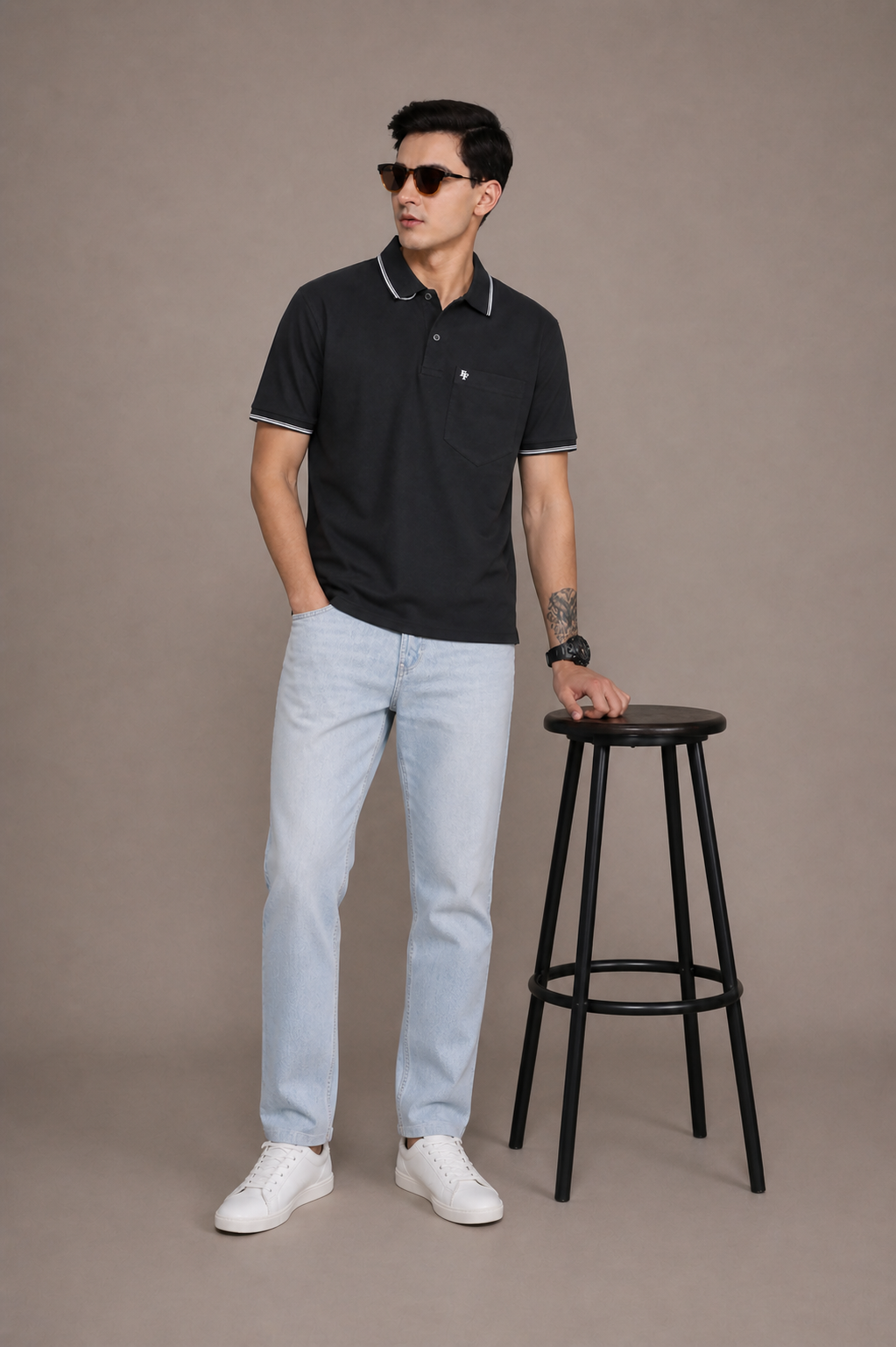 FEVERFEW Men Solid Polo Neck Cotton Blend Multicolor With Pocket T-Shirt (FF-TS-1504)
