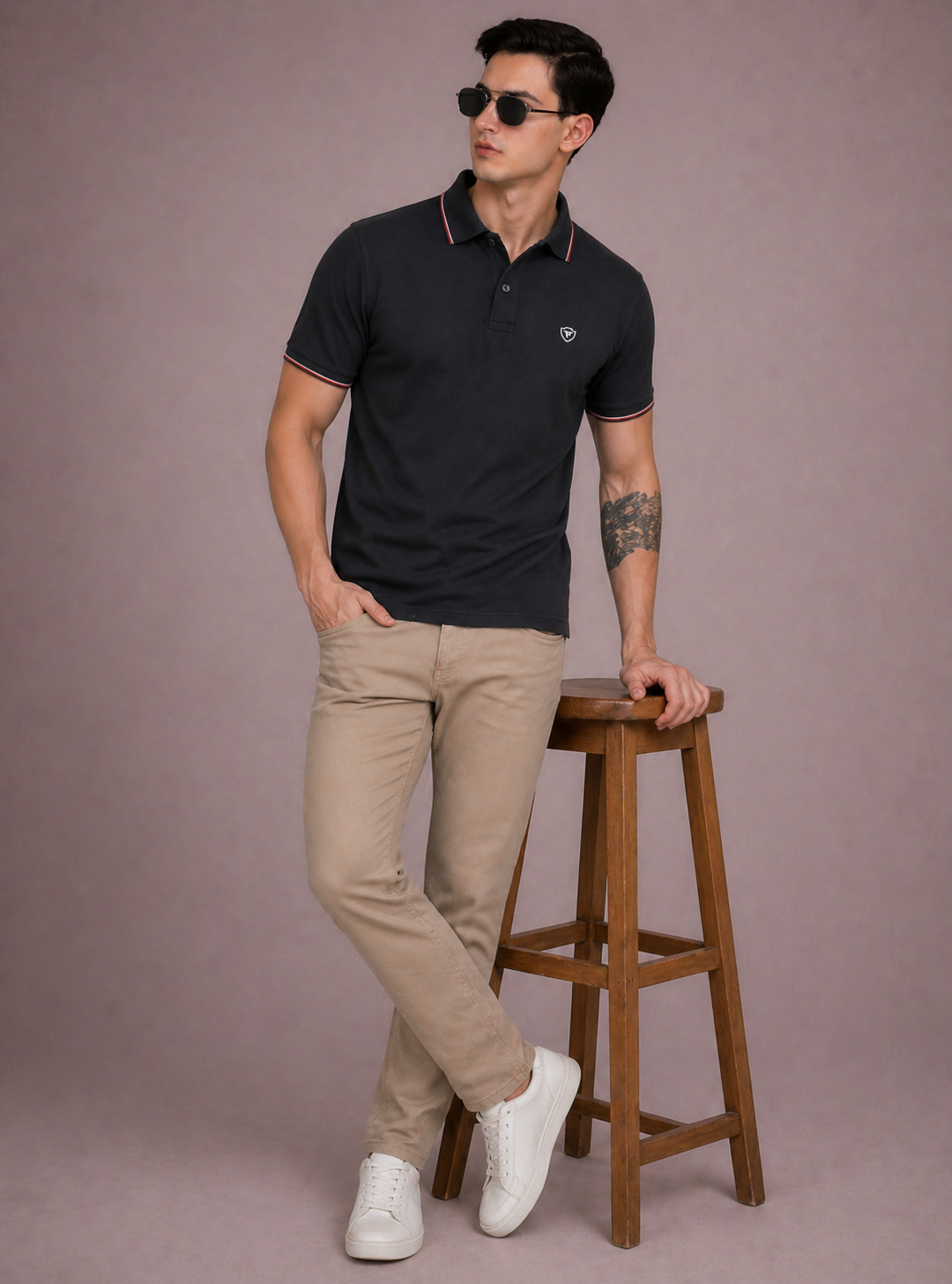 FEVERFEW Men Solid Polo Neck Cotton Blend  T-Shirt (FF-TS-1503)