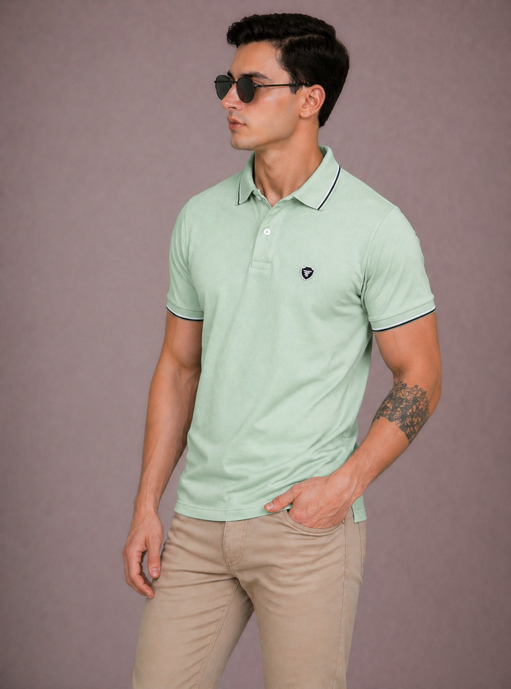 FEVERFEW Men Solid Polo Neck Cotton Blend  T-Shirt (FF-TS-1503)