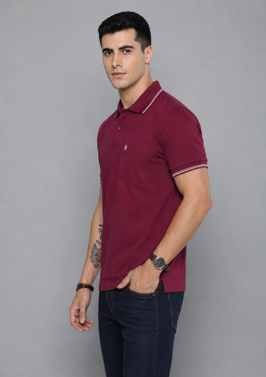 FEVERFEW Men Solid Polo Neck Cotton Blend Multicolor With Pocket T-Shirt (FF-TS-1504)